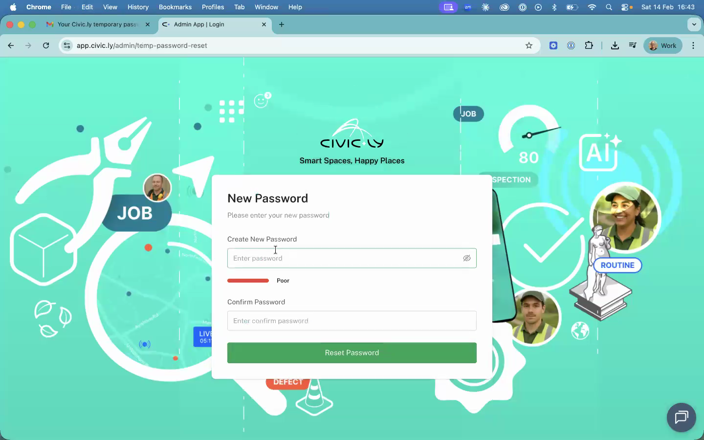 The New Password screen where the user creates their own password