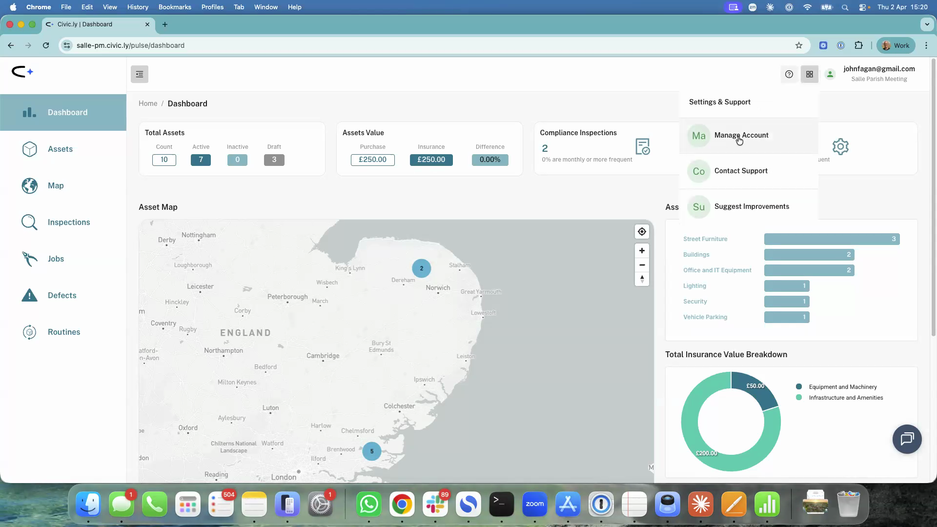The Settings & Support dropdown menu showing the Manage Account option