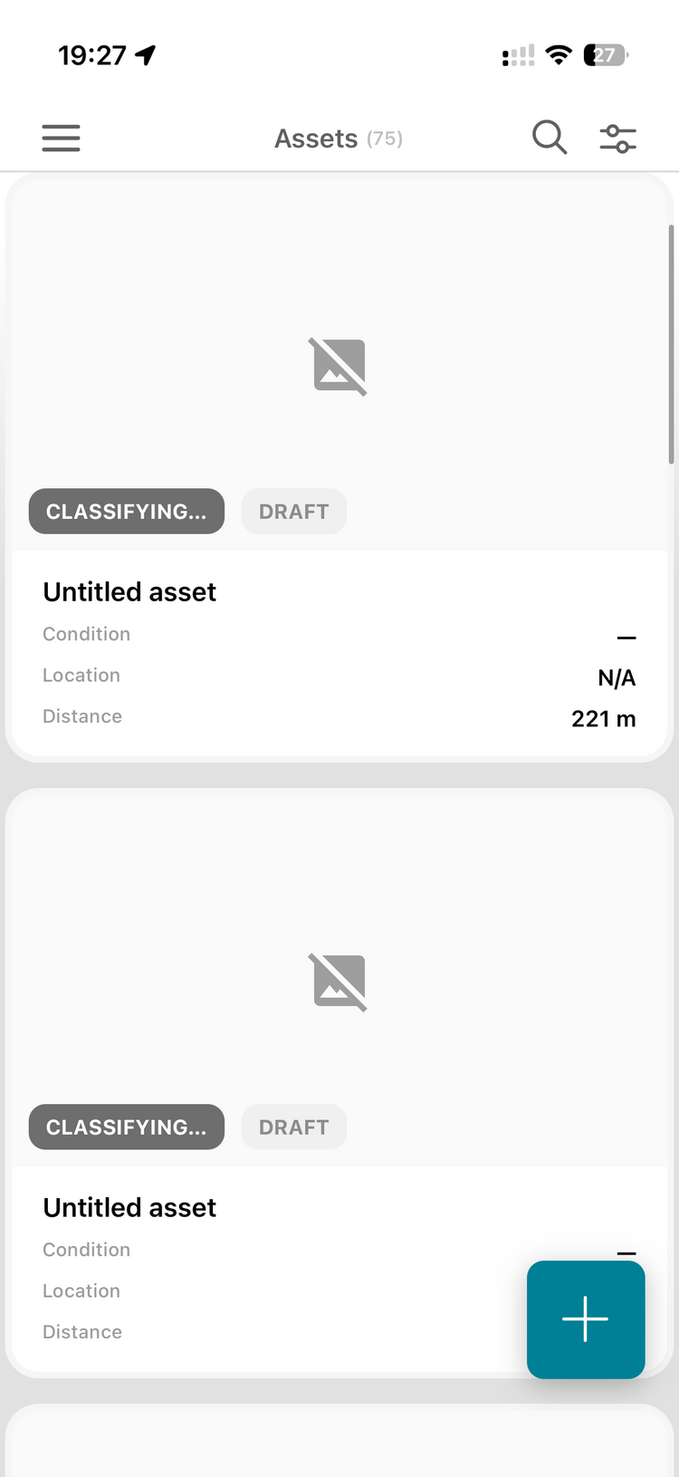 Two just-uploaded assets on the mobile list showing Untitled asset with a Classifying badge