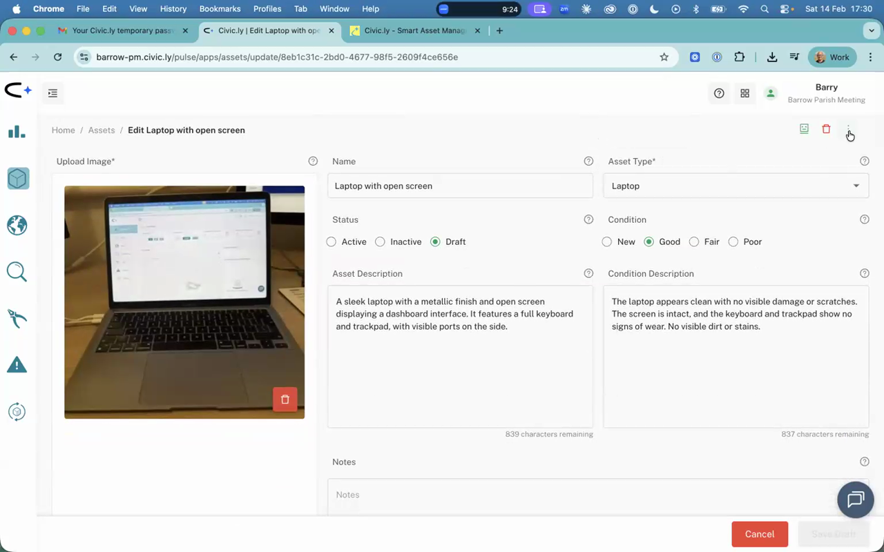 The full asset record in the web app showing the AI-generated details
