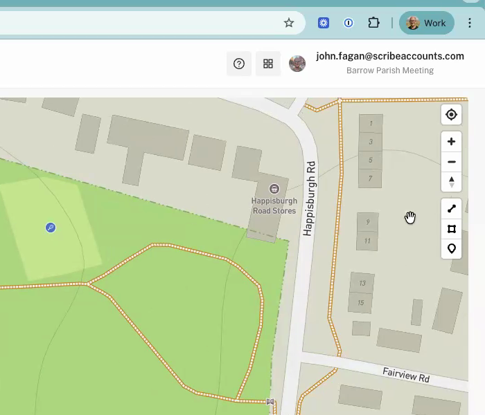The drawing tool icons on the right-hand side of the map for creating areas, lines, and point markers