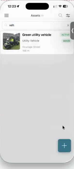 The mobile Assets view with a search and the plus button