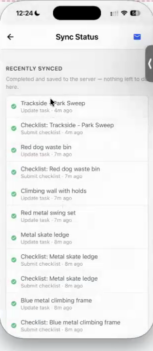 The mobile Sync Status screen listing recently synced items